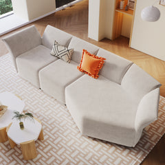 Stylish Sofa Set with Polyester Upholstery with Adjustable Back with Free Combination for Living Room - Beige
