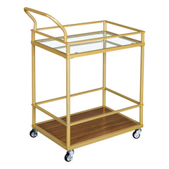Serving cart, Rolling Bar or Cart for Tea or Cocktail, 2-Tiered Glass and Metal - Gold