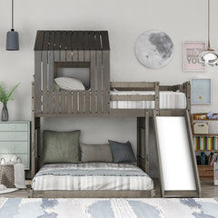 Farmhouse Loft Bed with Playhouse Ladder & Slide - White