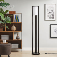 Metal Floor Lamp with Glass Cylinder Shade - Black