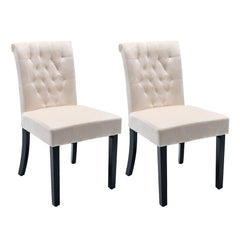 Velvet Dining Chair Set Tufted Heigh Back with Solid Wood Frame Accent Chairs (Set of 2) - Beige