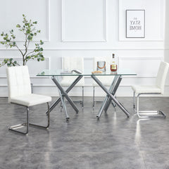 Modern Style Dining Chairs with Inset Buttons, C-shaped Tube Plating Metal Legs (Set of 2) - White