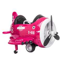 12V Electric Kids Ride on Toy Plane with USB, FM, 360-Degree Rotating by 2 Joysticks, Remote Control for Kids 3 to 6 - Rose Red