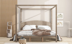 King Size Canopy Platform Bed with Headboard and Support Legs - Brown Wash