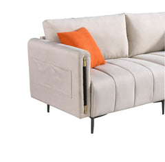Modern Sofa Couch, Fabric Loveseats Couch with 2 Side Pockets, Deep Seat Sofa Movable Back, 76.3 inch - Rice White