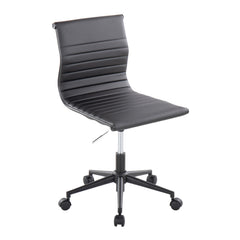 Industrial Armless Adjustable Task Chair with Swivel in Black Frame and Black Faux Leather