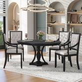 5-piece Dining Set Extendable Round Table and 4 Chairs for Kitchen Dining Room - Black Oak