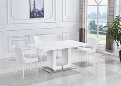 63"/78.7" Extendable Dining Table with Butterfly Leaf, High Gloss Lacquer Coating - White/Chrome
