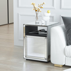 Mirrored Nightstand, LED Nightstand, Smart Bedside Table, Silver End Table (Built-in 142 Dynamic Effects and 18 Music Effects)