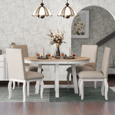 5-Piece Farmhouse Dining Table Set Wood Round Extendable Dining Table and 4 Dining Chairs - Oak Natural Wood + Antique White