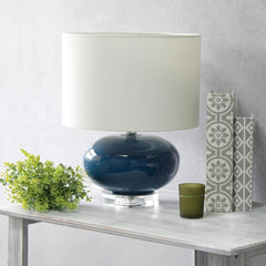 Modern Ceramic Table Lamp with White Fabric Shade - Blue