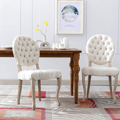 French Vintage Tufted Button Performance Fabric Dining Chair (Set of 2) - Beige