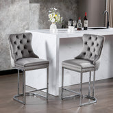 Set of 2, 26" Counter Height Modern Velvet Barstools with Button Back&Rivet Trim Upholstered Kitchen Island Chairs with Sturdy Chromed Metal Base Legs Farmhouse - Gray