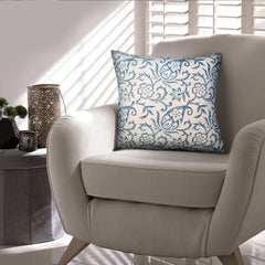 Square Accent Pillow, Paisley Floral Pattern, Soft Cotton Cover 18x18" - Blue, White