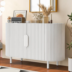 Curved Design Light Luxury Sideboard with Adjustable Shelves - White
