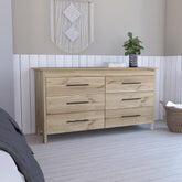 6-Drawer Rectangle Dresser - Light Oak and White
