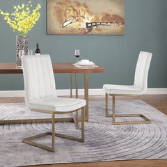 Modern White Side Dining Room Chairs with Seat High Back and Sturdy Gold Legs - White Velvet