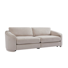 Stylish Sofa with Semilunar Arm, Rivet Detailing, and Solid Frame - Beige