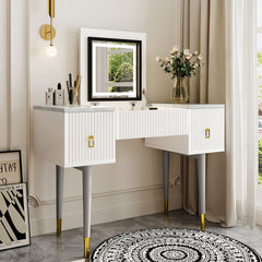 43.3" Modern Vanity Table Set with Flip-top Mirror and LED Light - White and Gray