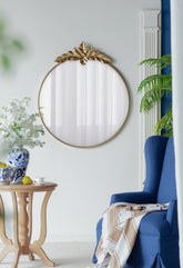 Large Round Wall Mirror with Gold Metal Frame - Gold
