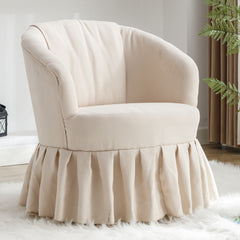 Linen Fabric Accent Swivel Chair Auditorium Chair With Pleated Skirt - Beige