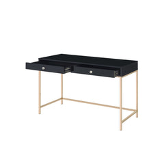 Black High Gloss & Gold Finish Contemporary Writing Desk