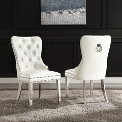 Modern Leatherette Dining Chairs I (Set of 2) - White and Silver