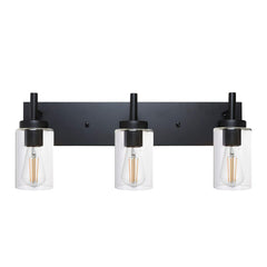 Vanity Bathroom Light Fixture Black 3 Lights Rustic Wall Sconce Lighting with Clear Glass Shade