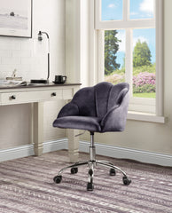 Modern Flower Office Chair - Dark Grey Velvet & Chrome Finish