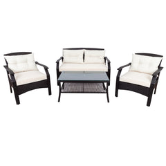 MAICOSY 4pc Outdoor Rattan Sofa Patio Furniture Wicker Chair Table Cushions