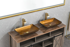 22.25" L -14.25" W -4 1/2" H Glass Rectangular Vessel Bathroom Sink Set with Gold Faucet and Gold Pop Up Drain