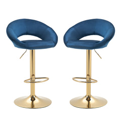 Modern Swivel Bar Stools Adjustable (Set of 2) - Blue Velvet