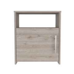 Nightstand, One Shelf, Single Door Cabinet, Metal Handle - Light Gray