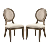 Set of 2 Padded Beige Fabric Dining Chairs in Rustic Oak Finish