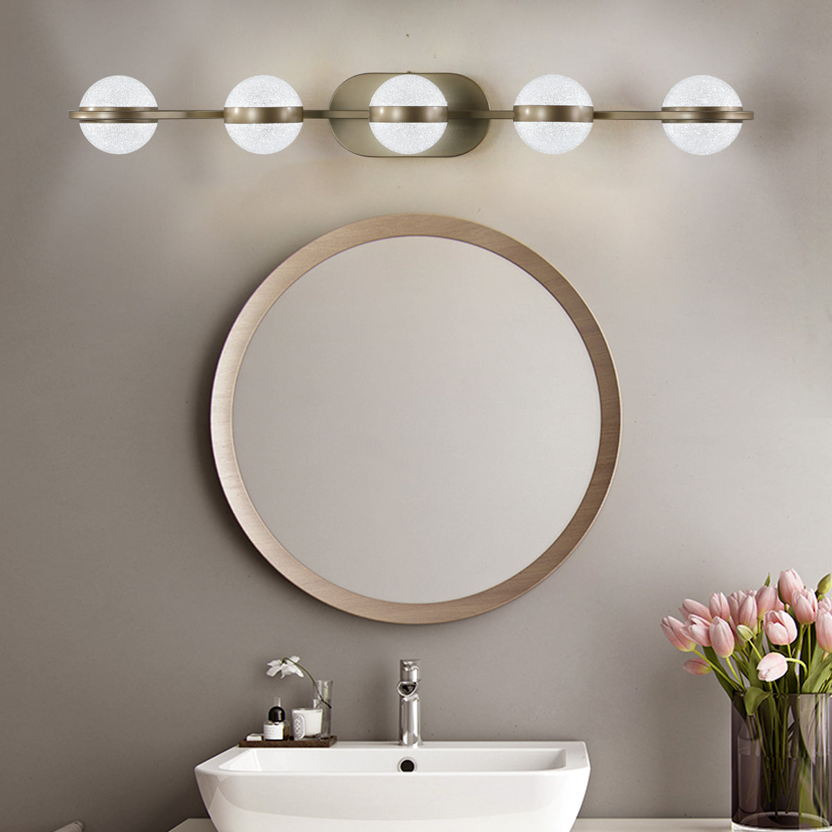 Vanity Lights With 5 LED Bulbs For Bathroom Lighting - Brushed Gold