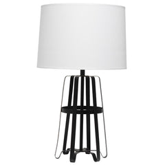 Metal Rail Table Lamp, Oil Rubbed Bronze - White Fabric Shade