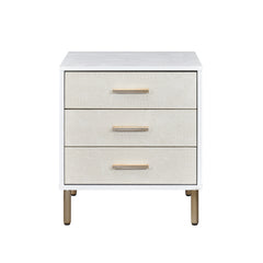Nightstand, White, Champagne & Gold Finish