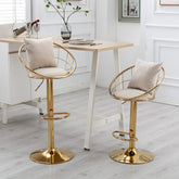 Bar Chair Pure Gold Plated Adjustable Height (Set of 2) - Off-White Velvet