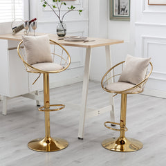 Bar Chair Pure Gold Plated Adjustable Height (Set of 2) - Off-White Velvet