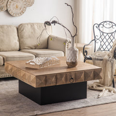 MAICOSY 41.33" Retro Coffee Table Stylish 3D Design 2 Drawer Apartment Furniture
