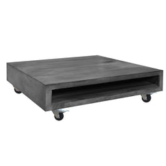 Square Mango Wood Coffee Table with Casters and Open Storage - Grey