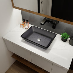 Tempered Glass Matte Bathroom Vessel Sink, Rectangle Bathroom Basin Matt Grey