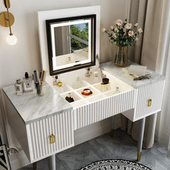 43.3" Modern Vanity Table Set with Flip-top Mirror and LED Light - White and Gray