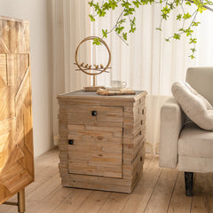 Retro Fashion Splicing Design Side Cabinet Coffee Table - Natural