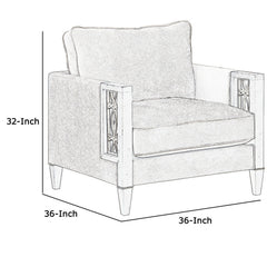Wood and Fabric Sofa Chair with Inset Floral Design - Gray and Brown