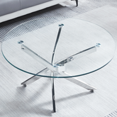 Modern Round Tempered Glass Coffee Table with Chrome Legs - Silver