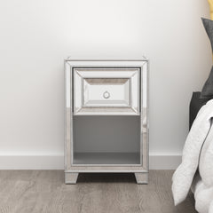 Mirrored Nightstand, Antique Painted End Table, Mini Nightstand - Silver Glass