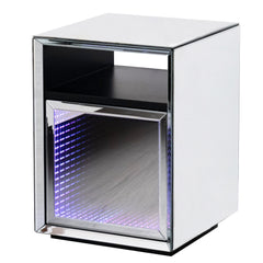 Mirrored Nightstand, LED Nightstand, Smart Bedside Table, Silver End Table (Built-in 142 Dynamic Effects and 18 Music Effects)