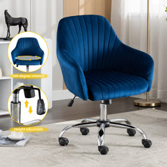 Modern Home Office Leisure Chair with Adjustable Velvet Height - Navy Blue