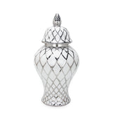 White and Silver Ceramic Decorative Jar with Lid